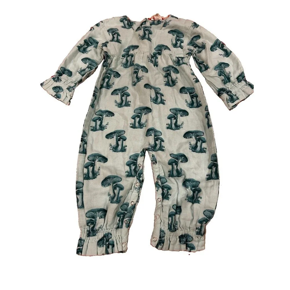 Kate Quinn Baby Girl 18-24 month Mushroom Jumpsuit Organic Cotton Sage Green